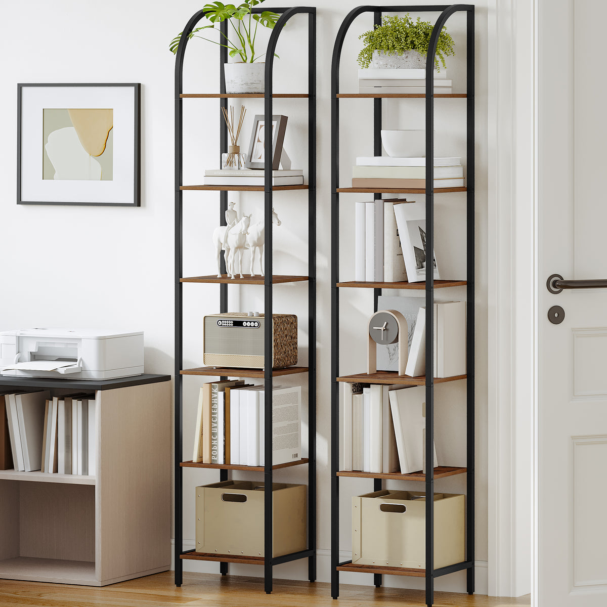 joyunite Bookcase, 6-Tier Bookshelf, Narrow Bookcase Shelving Unit for Living Room, Office, Sturdy, Bedroom, 30 x 33.6 x 178 cm, Industrial, Rustic Brown and Black, BC56001B