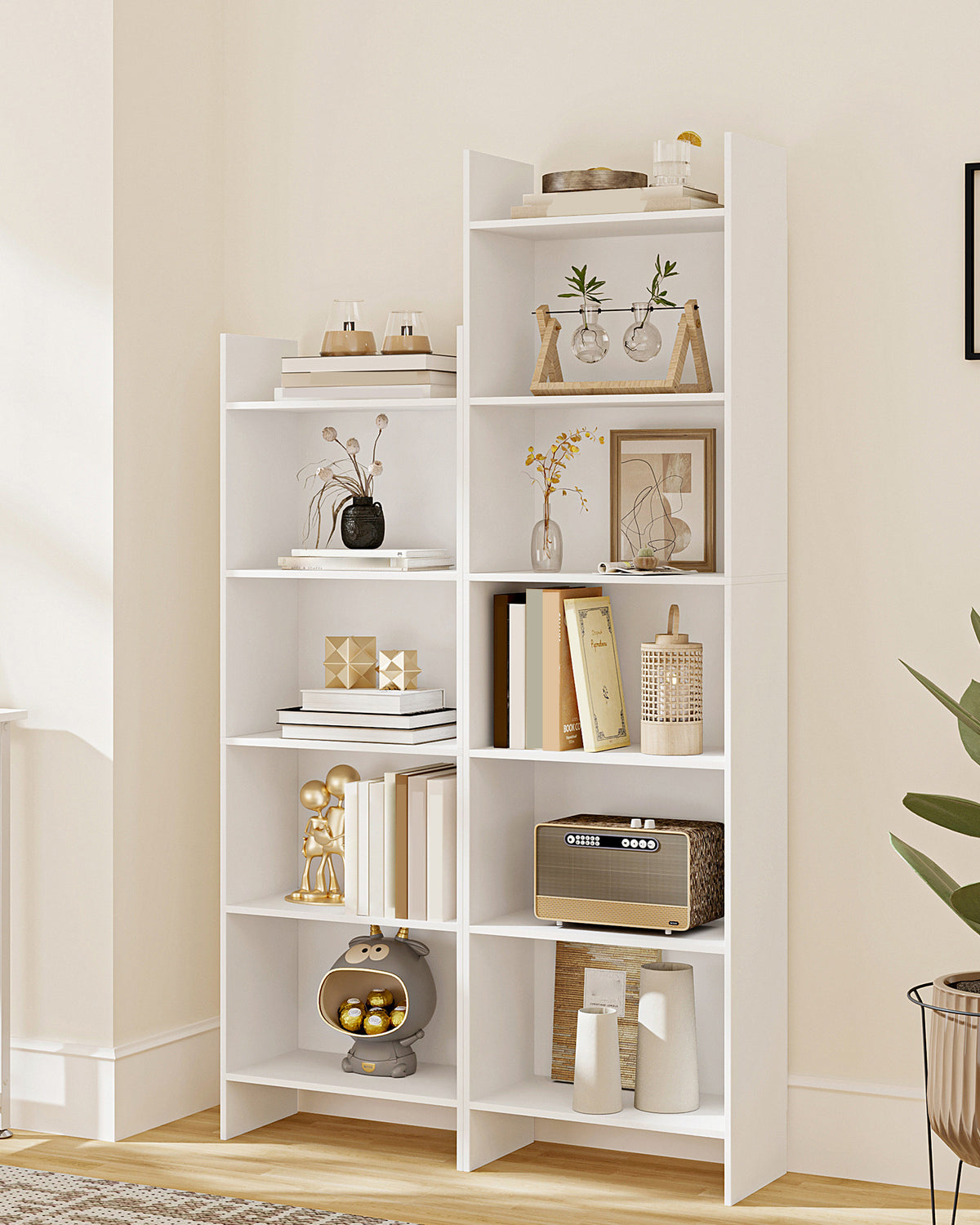 joyunite Bookcase, 5 tier Bookshelf, White Bookcases Free Standing with Shelf Unit, Home Decor Furniture for Living Room, Home Office, Bedroom, Study, 24 x 50 x 140 cm, White, BC06503X