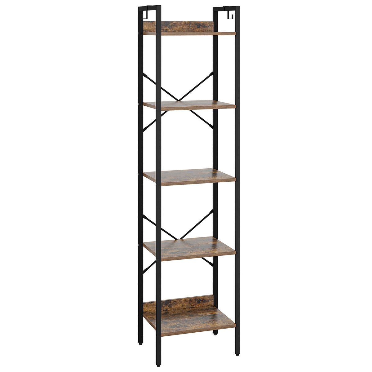 joyunite Bookcase, 5-Tier Bookshelf, Narrow Bookcase Shelving Unit for Living Room, Office, Sturdy, Bedroom, 24 x 40 x 160 cm, Industrial, Rustic Brown and Black, BC10501B