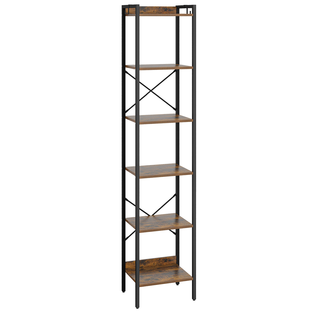 joyunite Bookcase, 6-Tier Bookshelf, Narrow Bookcase Shelving Unit for Living Room, Office, Sturdy, Bedroom, 24 x 40 x 185 cm, Industrial, Rustic Brown and Black, BC10701B