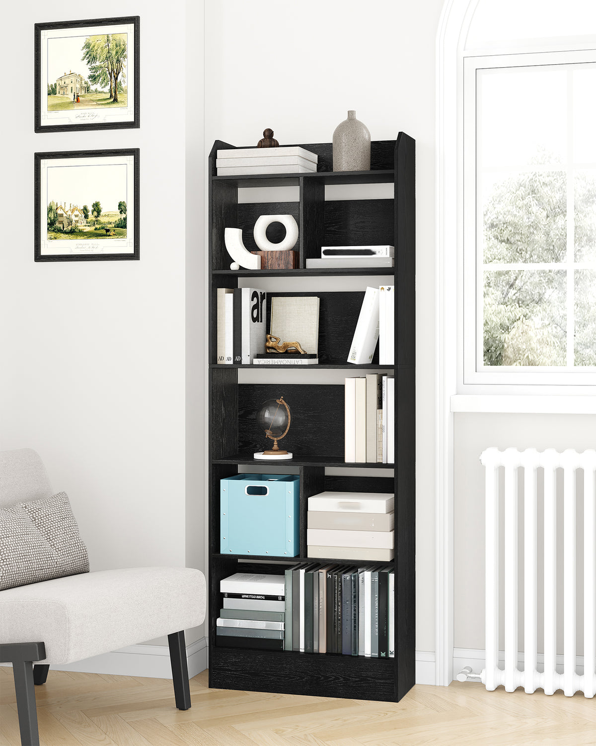 joyunite Bookshelf, Bookcase, with 6 Shelves, Storage Shelf, Freestanding Shelf, for Living Room, Office, Bedroom, 24 x 60 x 170 cm, Black BC11104X