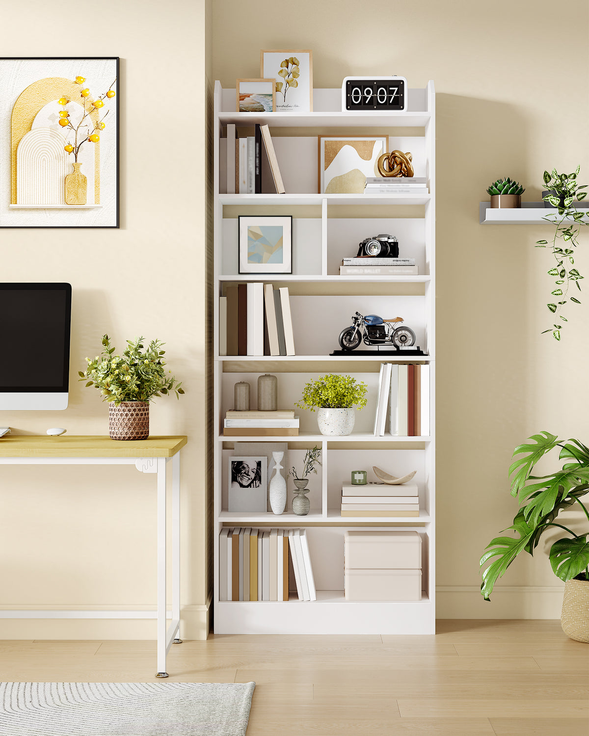 joyunite Bookshelf, Bookcase, with 7 Shelves, Storage Shelf, Freestanding Shelf, for Living Room, Office, Bedroom, 24 x 60 x 199.2 cm, White BC11703X