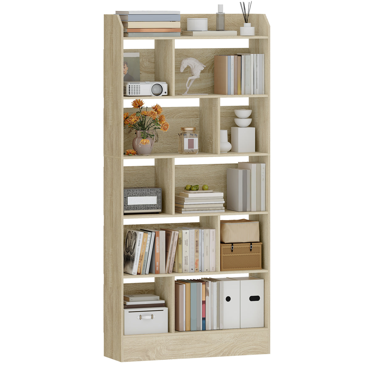 joyunite Bookshelf, Bookcase, with 6 Shelves, Storage Shelf, Freestanding Shelf, for Living Room, Office, Bedroom, 24 x 80 x 170 cm, Oak Beige BC22816X