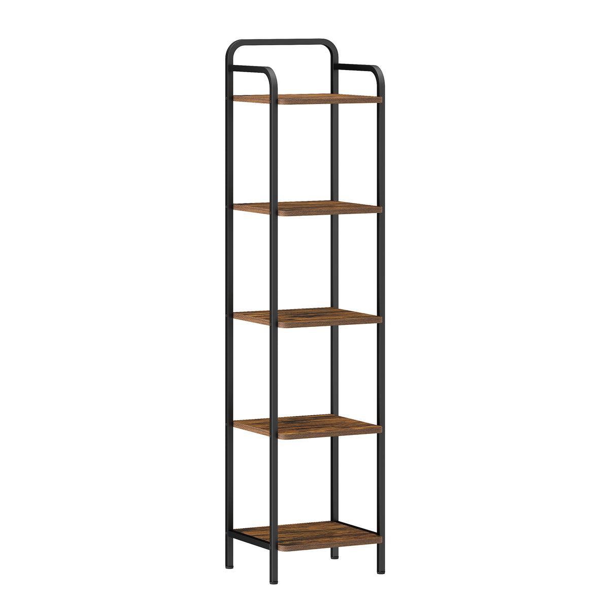 joyunite 5-Tier Bookcase Bookshelf, Narrow Tall Bookcase, Slim Wooden Shelving Unit for Bedroom, Living Room, Home Office, Sturdy, Rustic Brown and Black, BC24501B