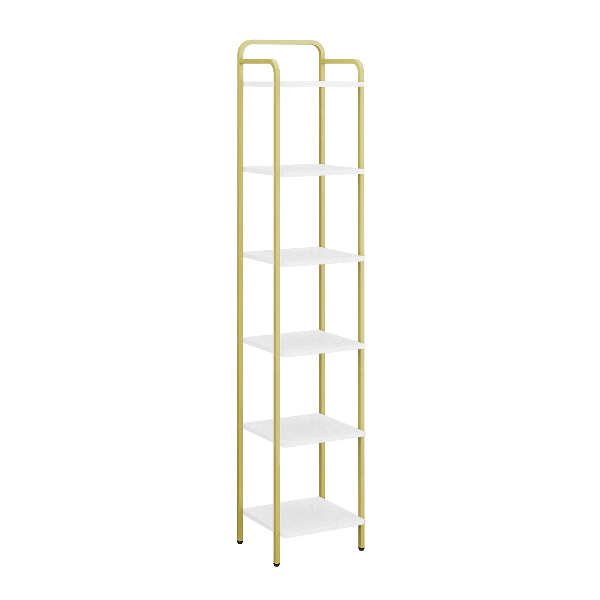 joyunite 6-Tier Bookcase Bookshelf, Narrow Tall Bookcase, Slim Wooden Shelving Unit for Bedroom, Living Room, Home Office, Sturdy, White-Gold, BC24613G