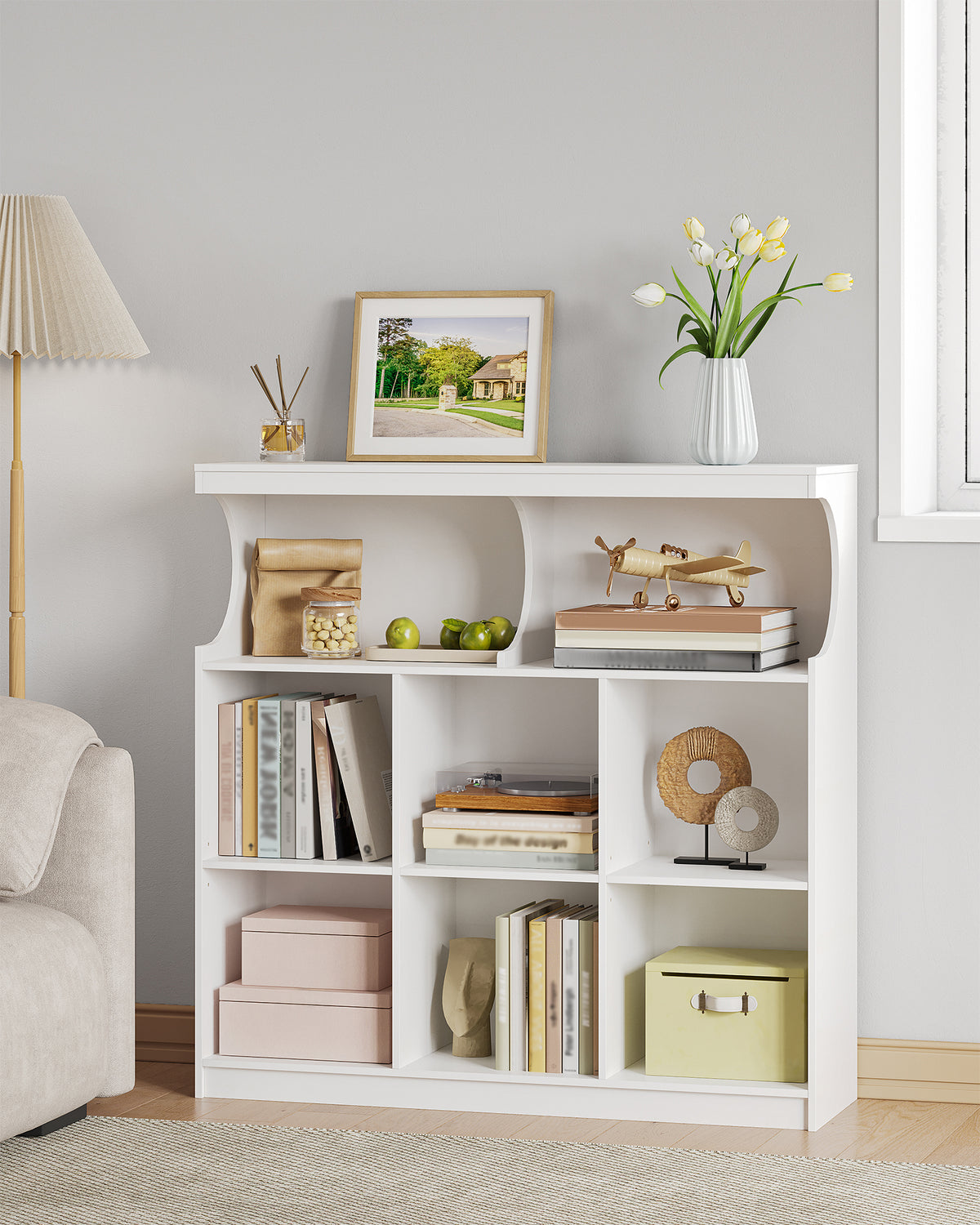 joyunite Bookshelf, 8-Shelf Bookcase, Storage Shelf, Office Shelving, Freestanding Storage Shelf for Bedroom, Living Room, Study and Office 30 x 100 x 100 cm White BC33203X
