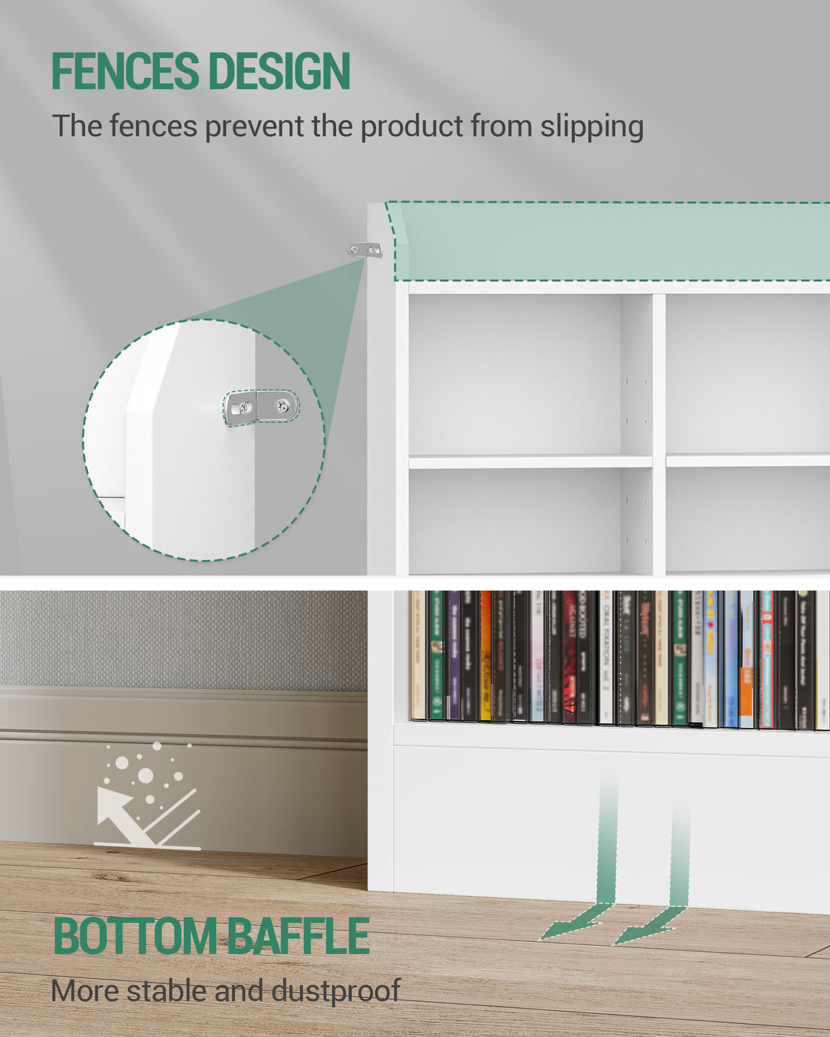 joyunite CD Shelf, DVD Shelf, 8-Tier Open CD Stand with 15 Adjustable Shelves, Manga Shelf, Suitable for Living Room and Study, 17 x 100 x 154.5 cm, White CR18003X